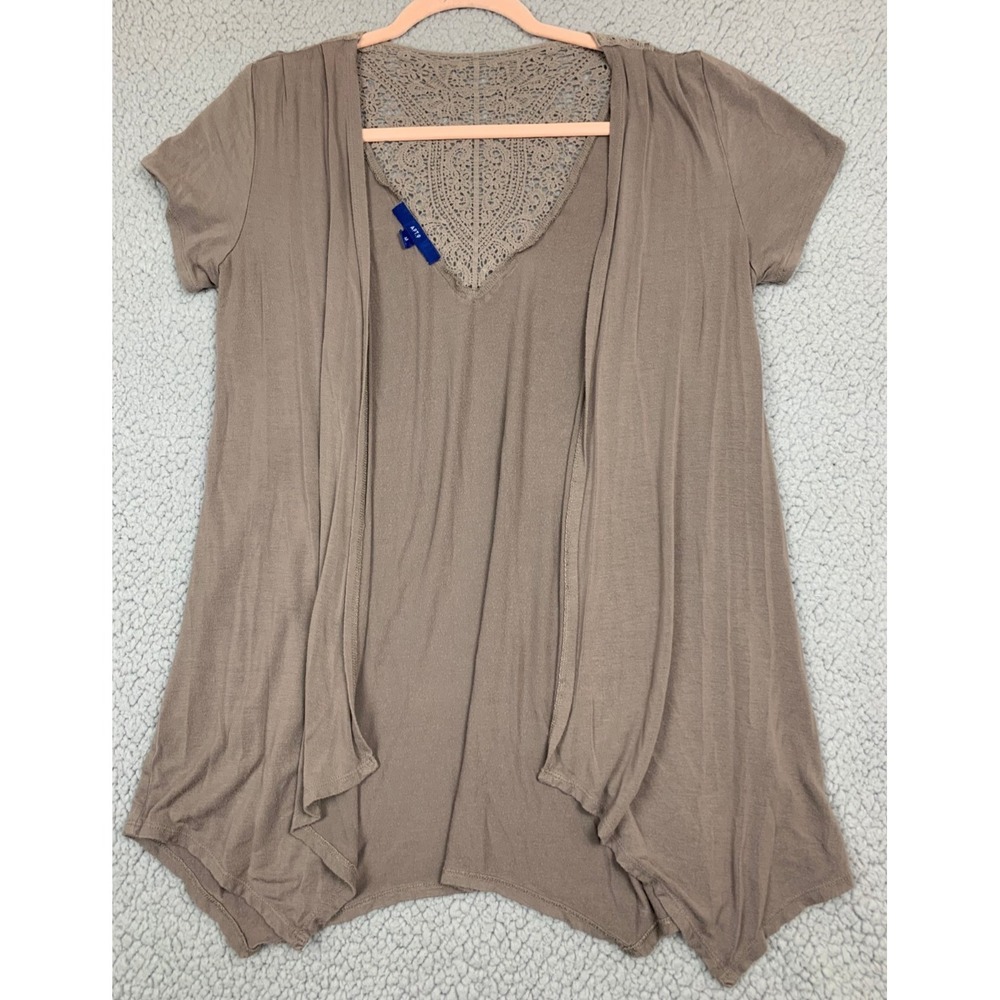 Apt. 9 Cardigan Shrug Womens M Taupe Brown Crochet‎ Lace Back Open Front